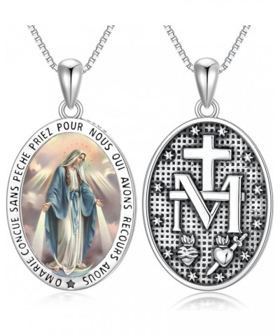 Miraculous Virgin Mary Medal Pendant Necklace for Women 925 Sterling Silver Marina Blessed Mother Necklace Gift for Women E $...