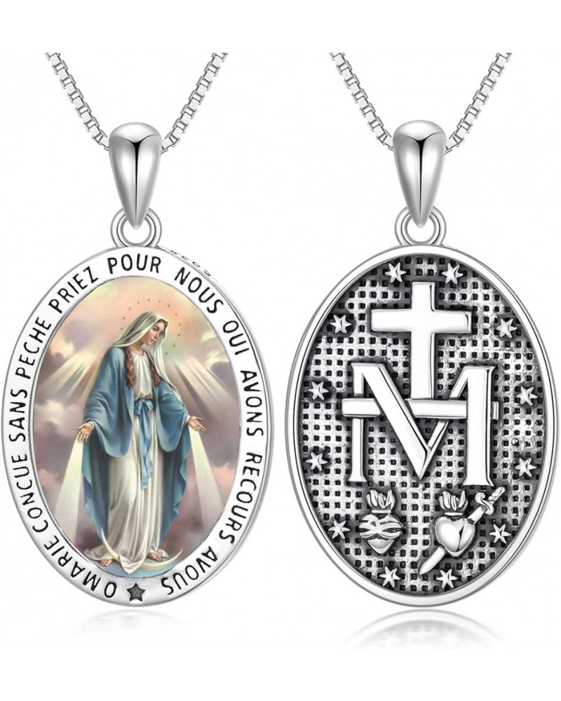 Miraculous Virgin Mary Medal Pendant Necklace for Women 925 Sterling Silver Marina Blessed Mother Necklace Gift for Women E $...