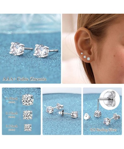 2-4 Pairs Sterling Silver Stud Earrings Set, Hypoallergenic Simple Stud Earrings 3-8mm (with Gift Box) B: 3 Pairs-Silver-3/4/...