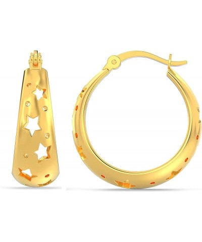 925 Sterling Silver Filigree Oval Hoops Earrings Click-Top Lightweight Star-Cut Hoop Earring for Women Yellow-Gold $12.47 Ear...