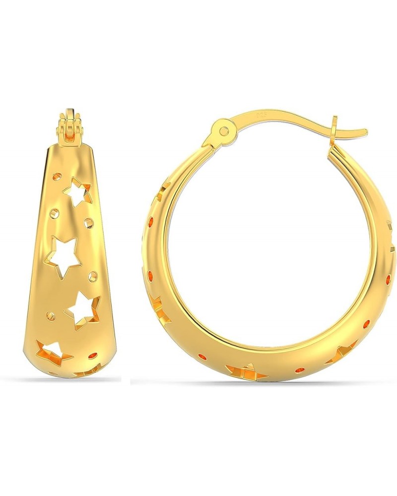 925 Sterling Silver Filigree Oval Hoops Earrings Click-Top Lightweight Star-Cut Hoop Earring for Women Yellow-Gold $12.47 Ear...