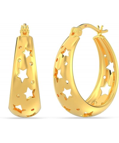 925 Sterling Silver Filigree Oval Hoops Earrings Click-Top Lightweight Star-Cut Hoop Earring for Women Yellow-Gold $12.47 Ear...