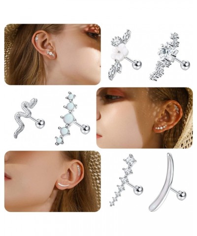 6 Pcs 16G Stainless Steel Cartilage Stud Earrings for Women Opal CZ Inlaid Helix Conch Daith Piercing Jewelry Set Silver $8.3...