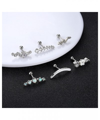 6 Pcs 16G Stainless Steel Cartilage Stud Earrings for Women Opal CZ Inlaid Helix Conch Daith Piercing Jewelry Set Silver $8.3...