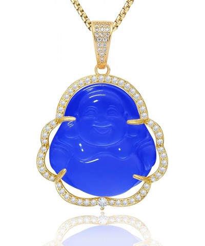 Laughing Buddha Necklace Jade Buddha Pendant with 18k Gold Plated Chain Lucky Buddah Neckless for Women Men Gold-RoyalBlue 20...