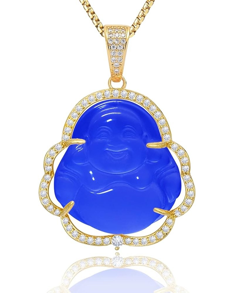 Laughing Buddha Necklace Jade Buddha Pendant with 18k Gold Plated Chain Lucky Buddah Neckless for Women Men Gold-RoyalBlue 20...