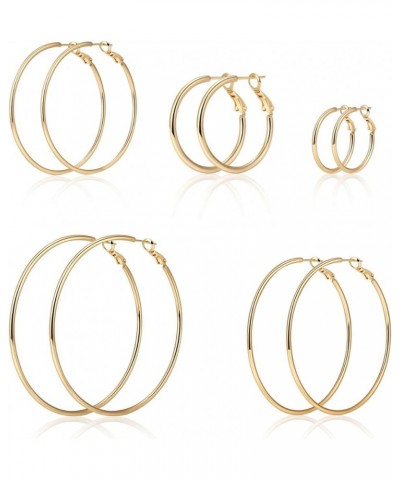 5 Pairs Gold Hoop Earrings Set 14K Gold Plated Huggie Earrings for Women, Girls Gift (30mm 40mm 50mm 60mm 70mm) Glossy Earrin...