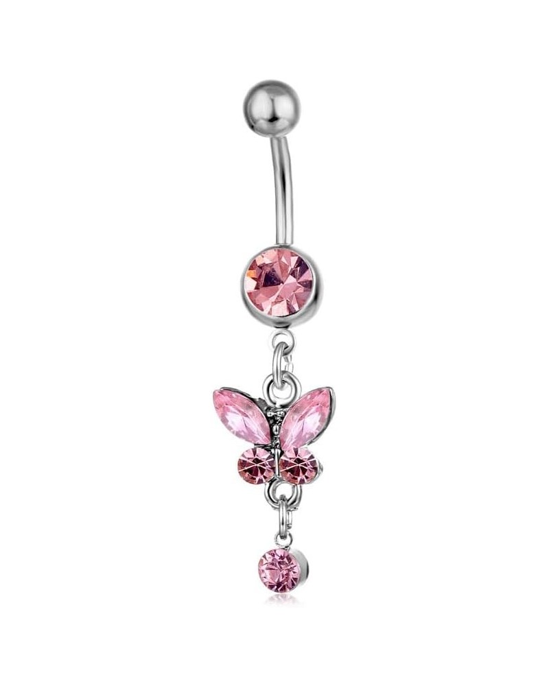 Latest Butterfly Belly Button Ring Piercing Cute Stainless Steel Sterling Bellybuttons Navel Stud with Rhinestone Decoration ...