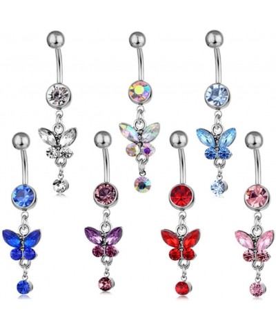 Latest Butterfly Belly Button Ring Piercing Cute Stainless Steel Sterling Bellybuttons Navel Stud with Rhinestone Decoration ...