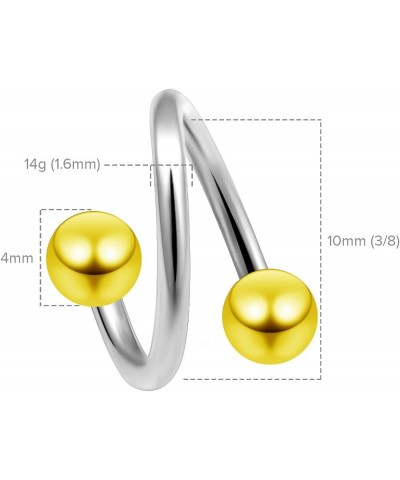 14g 14 Gauge 1.6mm Twisted Barbell Surgical Steel Eyebrow Twist Lip Navel Bars Ear Tragus Twister Earring Spiral 4mm Balls Go...