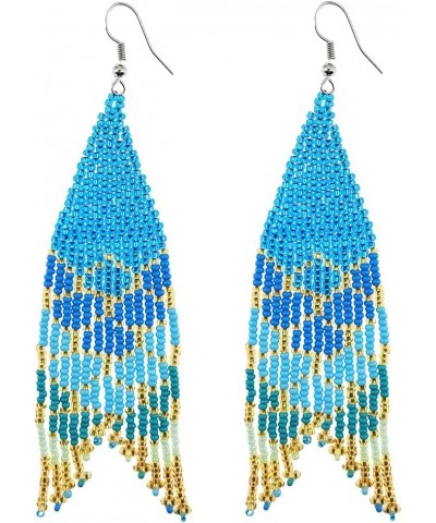 Long Beaded Tassel Earrings for Women – Statement Boho Seed Bead Fringe Drop Earrings for Girls, Bohemian Native Beaded Chand...