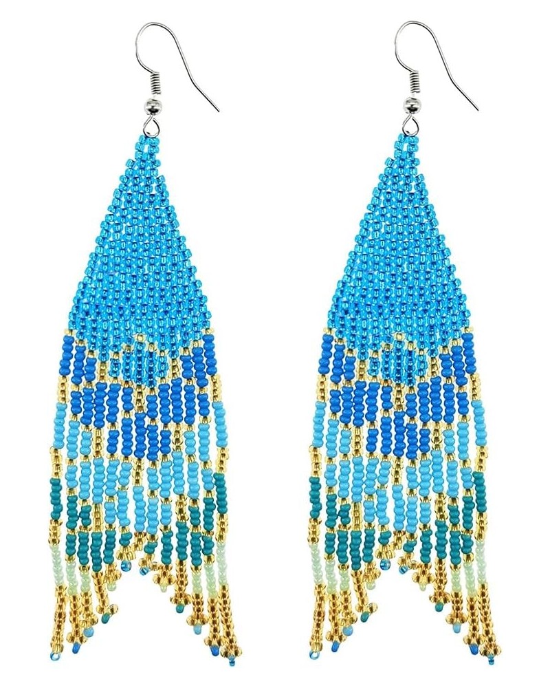 Long Beaded Tassel Earrings for Women – Statement Boho Seed Bead Fringe Drop Earrings for Girls, Bohemian Native Beaded Chand...