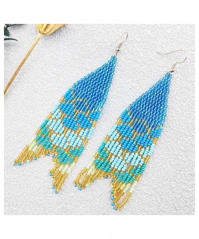 Long Beaded Tassel Earrings for Women – Statement Boho Seed Bead Fringe Drop Earrings for Girls, Bohemian Native Beaded Chand...