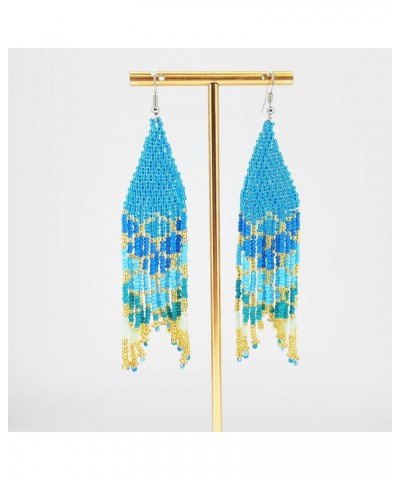 Long Beaded Tassel Earrings for Women – Statement Boho Seed Bead Fringe Drop Earrings for Girls, Bohemian Native Beaded Chand...