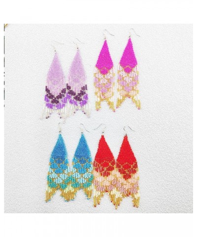 Long Beaded Tassel Earrings for Women – Statement Boho Seed Bead Fringe Drop Earrings for Girls, Bohemian Native Beaded Chand...