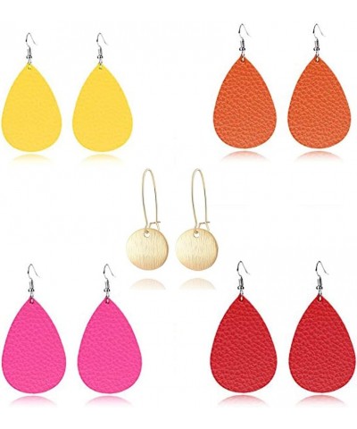 GIMEFIVE 4 Pairs Leather Teardrop Glitter Sequins Earring Lightweight Leaf Drop Bohemian Hollow Earrings For Women Girl (Yell...