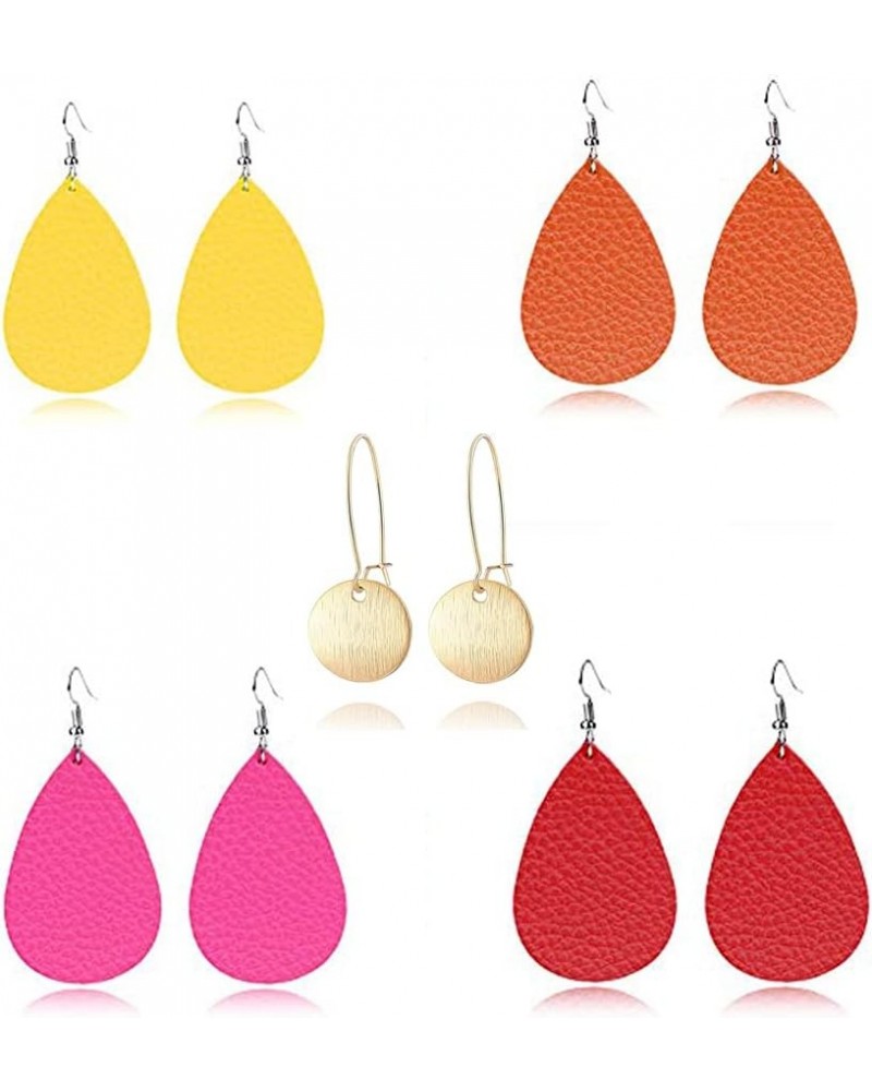 GIMEFIVE 4 Pairs Leather Teardrop Glitter Sequins Earring Lightweight Leaf Drop Bohemian Hollow Earrings For Women Girl (Yell...