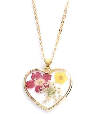 14K Yellow Gold Pressed Flower Necklace For Women, Preserved Fresh Petal Acrylic Charms Necklace, Dried Flower Epoxy Resin Ch...