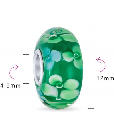 Murano Glass .925 Sterling Silver Core Floral Blue Green Pink Red Black White Flower Spacer Charm Bead Fits European Bracelet...