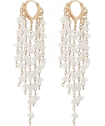 Fringe Hoop Dangle Earrings, Long Beads Tassel Chain Earrings for Women Sparkly Chandelier Earrings White $7.79 Earrings