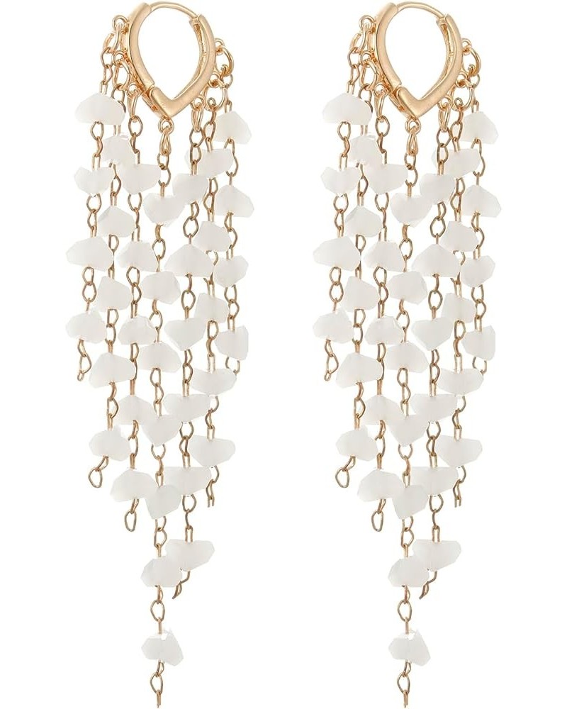 Fringe Hoop Dangle Earrings, Long Beads Tassel Chain Earrings for Women Sparkly Chandelier Earrings White $7.79 Earrings