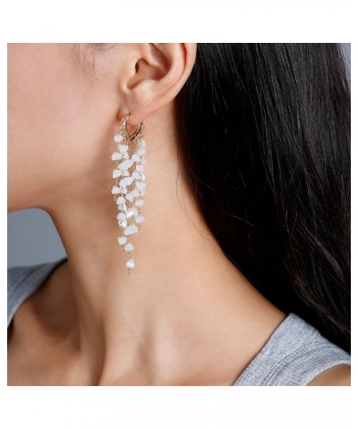 Fringe Hoop Dangle Earrings, Long Beads Tassel Chain Earrings for Women Sparkly Chandelier Earrings White $7.79 Earrings