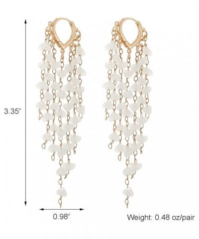 Fringe Hoop Dangle Earrings, Long Beads Tassel Chain Earrings for Women Sparkly Chandelier Earrings White $7.79 Earrings