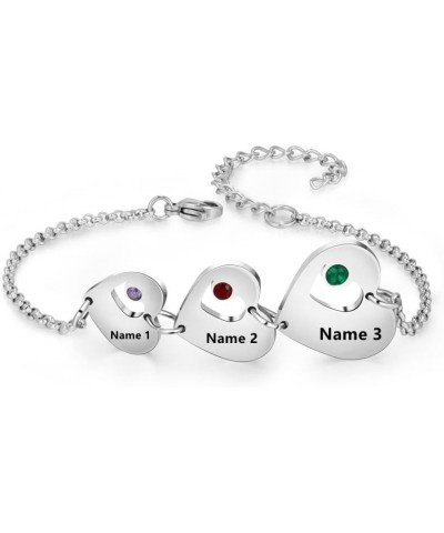 Personalized Custom Name Heart Bracelet with 1-6 Birthstones Love Bracelet for Women Engraved Names Link Bracelets for Mother...