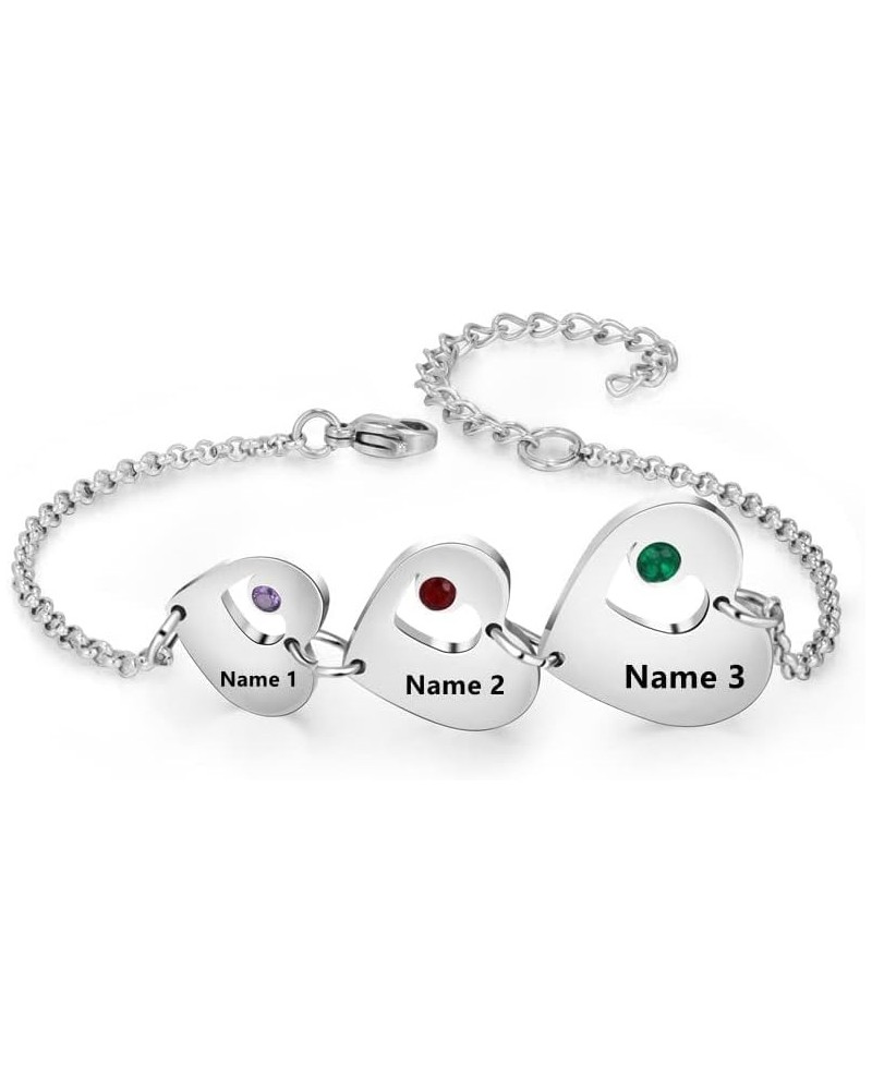 Personalized Custom Name Heart Bracelet with 1-6 Birthstones Love Bracelet for Women Engraved Names Link Bracelets for Mother...