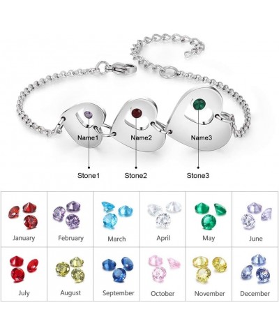 Personalized Custom Name Heart Bracelet with 1-6 Birthstones Love Bracelet for Women Engraved Names Link Bracelets for Mother...