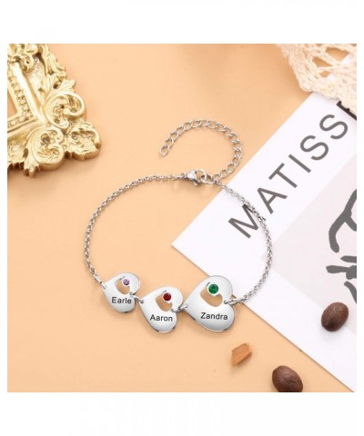 Personalized Custom Name Heart Bracelet with 1-6 Birthstones Love Bracelet for Women Engraved Names Link Bracelets for Mother...