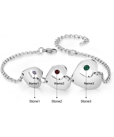 Personalized Custom Name Heart Bracelet with 1-6 Birthstones Love Bracelet for Women Engraved Names Link Bracelets for Mother...