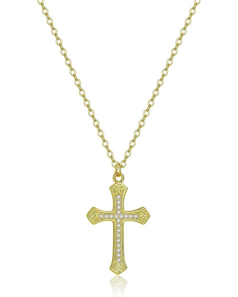 Gold Cross Necklace for Women,Dainty Gold Necklace 18 K Gold Plated Tiny Cross Pendant Cross Chain Necklace Sterling Silver C...