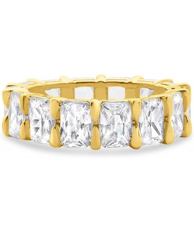 6mm Eternity Stackable Emerald Cut Cubic Zirconia 925 Sterling Silver Wedding Bridal Band Ring Yellow Tone, Simulated CZ $18....