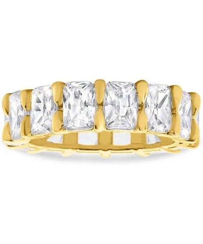 6mm Eternity Stackable Emerald Cut Cubic Zirconia 925 Sterling Silver Wedding Bridal Band Ring Yellow Tone, Simulated CZ $18....