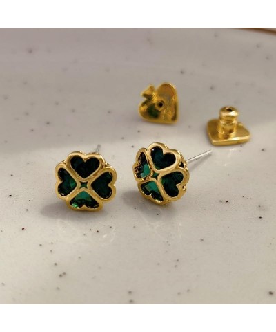 Stud Earrings for Women Setting Green Zircon Gold Earrings for Girls with 925 Silver Needle Heart Shape Earrings Studs $9.84 ...