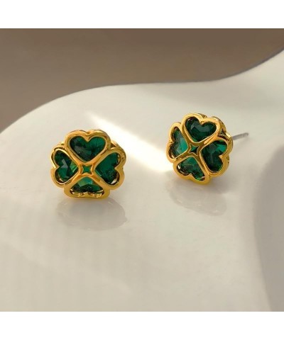 Stud Earrings for Women Setting Green Zircon Gold Earrings for Girls with 925 Silver Needle Heart Shape Earrings Studs $9.84 ...