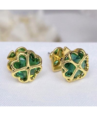 Stud Earrings for Women Setting Green Zircon Gold Earrings for Girls with 925 Silver Needle Heart Shape Earrings Studs $9.84 ...