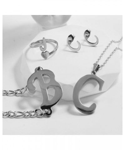 4 Pack Stainless Steel Initial Jewelry Sets for Women Silver Rings Bracelet Earrings Pendant Necklace Uppercase Choker Chain ...