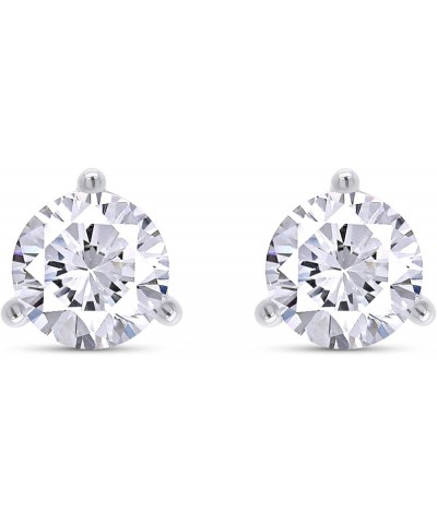 14K Gold Post & 925 Sterling Silver 8.5MM Round Cut Lab Created Moissanite Diamond 3-Prong Martini Style Stud Earrings 4.0ct ...