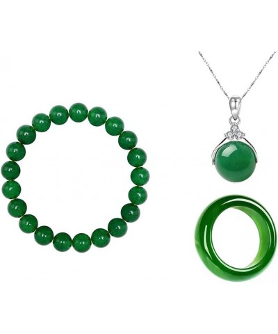 Jade Ring for Women Colorful Natural Emerald Ring Average Size 7.5 016-jade-3PS green $8.63 Rings