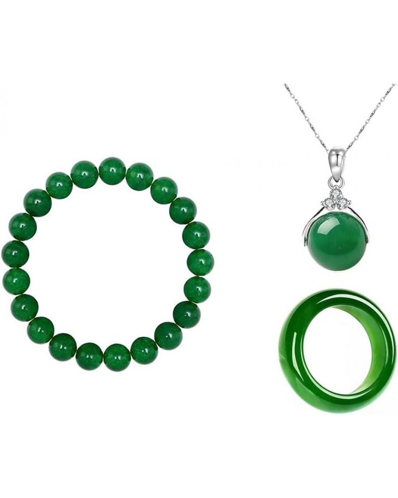 Jade Ring for Women Colorful Natural Emerald Ring Average Size 7.5 016-jade-3PS green $8.63 Rings