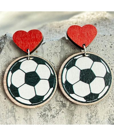 Wooden Love Heart MOM Earrings Sport Ball Baseball Basketball Volleyball Football Earrings Lightweight Stud Earrings Mother's...