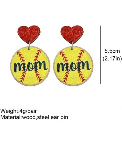 Wooden Love Heart MOM Earrings Sport Ball Baseball Basketball Volleyball Football Earrings Lightweight Stud Earrings Mother's...