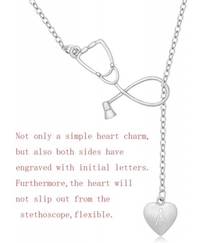 Silver Stethoscope Lariat necklace Heart Charm Initial Letter Stethoscope for Doctor Nurse D $10.13 Necklaces