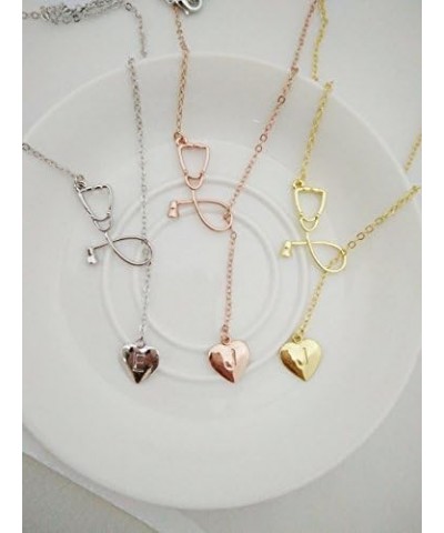 Silver Stethoscope Lariat necklace Heart Charm Initial Letter Stethoscope for Doctor Nurse D $10.13 Necklaces