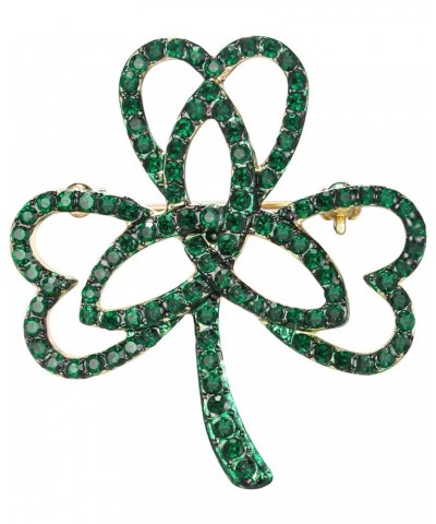 Women's Austrian Crystal Elegant Flower Leaf Bridal Corsage Brooch Pin Green Gold-Tone_Clover $10.19 Brooches & Pins