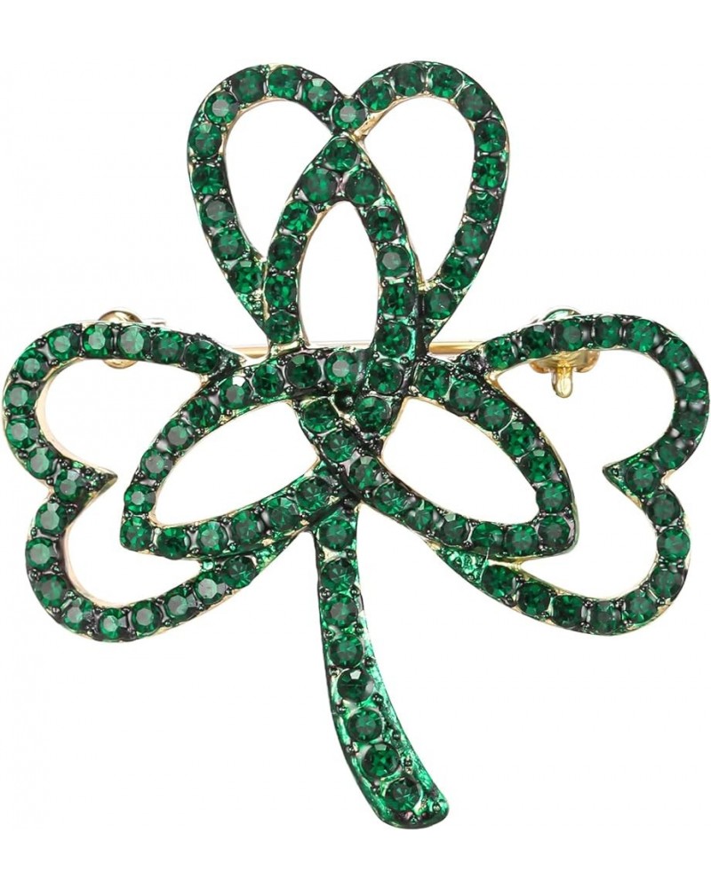 Women's Austrian Crystal Elegant Flower Leaf Bridal Corsage Brooch Pin Green Gold-Tone_Clover $10.19 Brooches & Pins