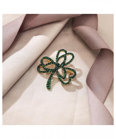 Women's Austrian Crystal Elegant Flower Leaf Bridal Corsage Brooch Pin Green Gold-Tone_Clover $10.19 Brooches & Pins