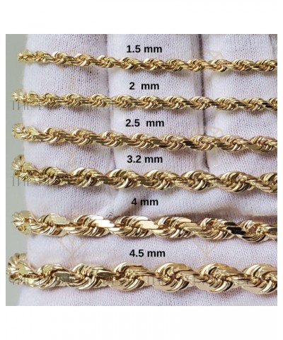 10k REAL Yellow or White Gold 2.00mm Shiny Hollow Rope Chain Necklace for Pendants and Charms with Lobster-Claw Clasp (16", 1...